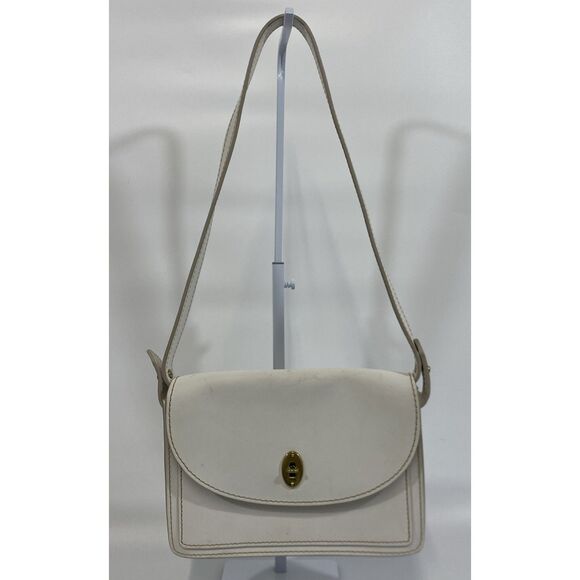Vintage Fossil Shoulder Bag White Leather Y2K Stitched Heavy Duty Gold Toggle - Picture 2 of 16